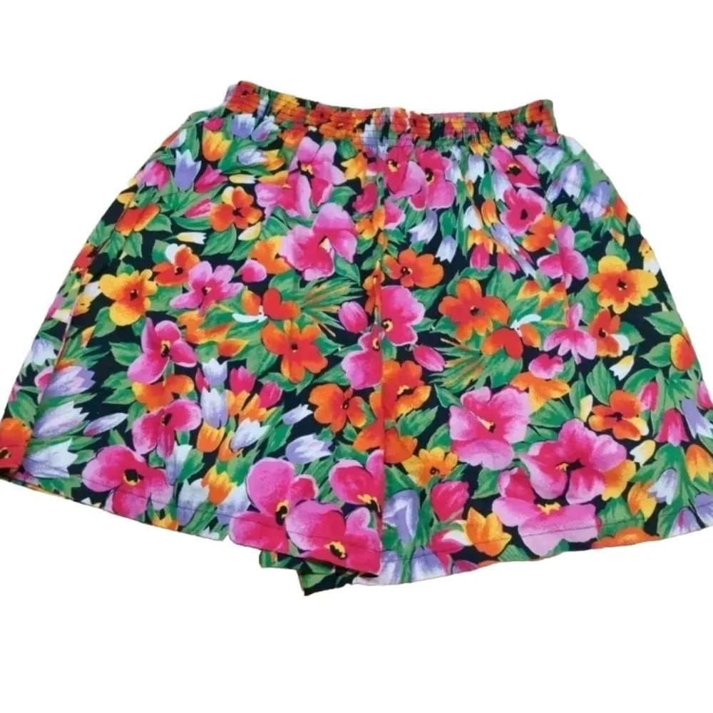 vintage 80s 90s high waisted floral Pattern shorts Elastic Waistband S